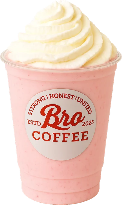 BRO COFFEE strawberry shake with whipped cream